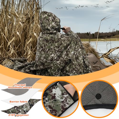 VitalCozy 55" x 95" Waterproof Woobie Camo Blanket for Hunting Extra Outdoor Stadium Blankets Sherpa Lining with Hood and Storage Pocket for Deer Duck Hunting Gear Blind Accessories(Camo) - style: Camo