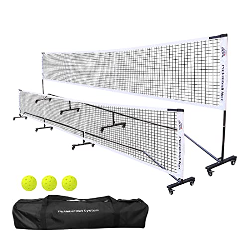 Badminton Pickleball Net System with Universal Wheel,Movable Steady Metal Frame,Strong Nylon Net and Carrying Bag,22 Feet Portable Height Adjustable Net for Pickleball and Other Games