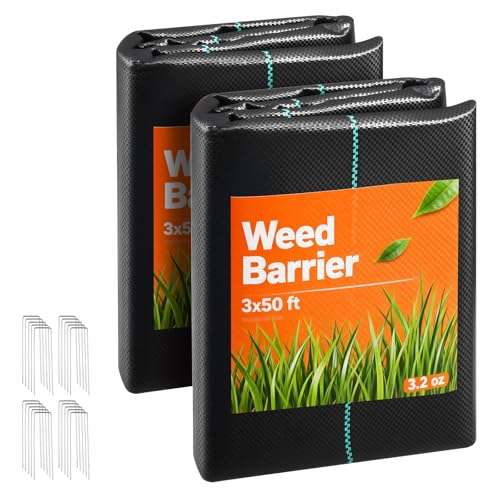 VEVOR Weed Barrier Fabric Heavy Duty, 2 Packs 3x50FT 3.2oz Weed Blocker Fabric, Woven Landscape Fabrics, Garden Fabrics Weeds Barrier, Weeds Control Ground Cover, Geotextile Webbing, Black - size: 3FT*50FT*2Packs-3.2oz