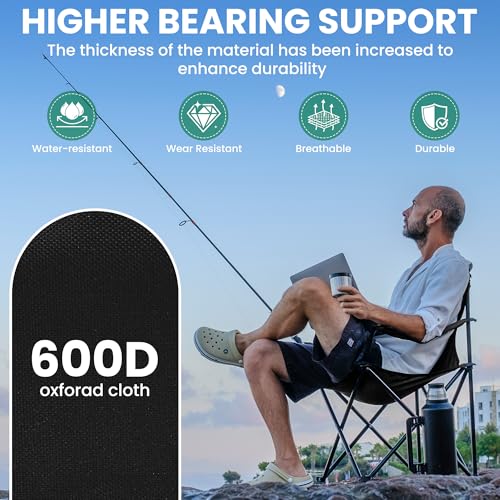 2 Pack Folding Camping Chairs for Adults,Foldable Portable Beach Chairs with Carry Bag & Cup Holder, Compact Design for Camping,Beach, Picnics,and Fishing Supports 300LBS（Dark Black） - color: Dark Black, size: 2pcs