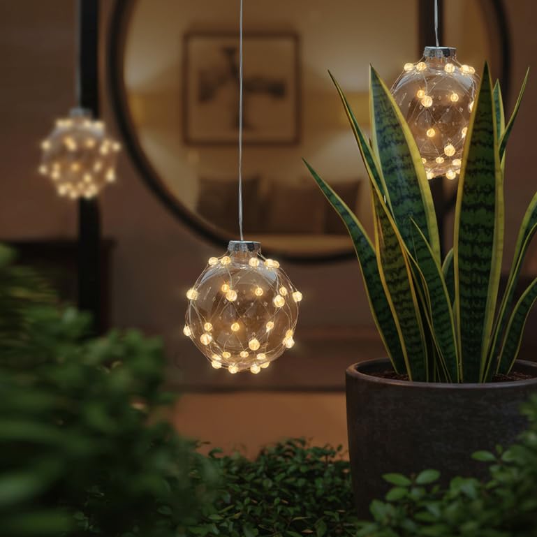FURORA LIGHTING Hanging Ball Lights Pack of 3-32 Warm White LED, Waterproof, Remote & 6/18 Timer - 5" Globe String Lights for Patio, Garden & Outdoor Decor