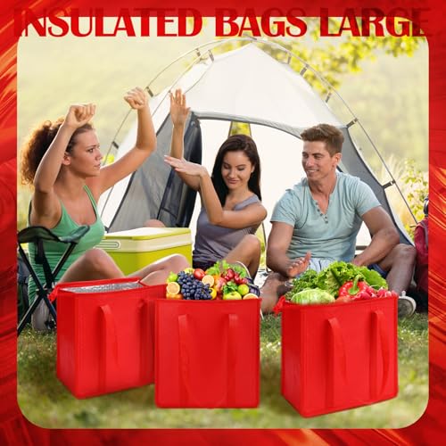 10 Pack Large Insulated Grocery Bags Reusable Shopping Bags with Zippered Top 13 x 12 x 7 Inch Thermal Cooler Totes Bulk with Handles for Hot Cold Food Delivery Refrigerator (Red) - color: Red