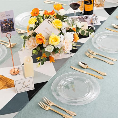 U-QE 100 Pieces Clear Plastic Plates - Clear Disposable Plates - Premium Hard Plastic Plates for Party, Holiday and Party Use Including 50 Dinner 10 '' & 50 Dessert Platos 7.5 '' - color: Clear