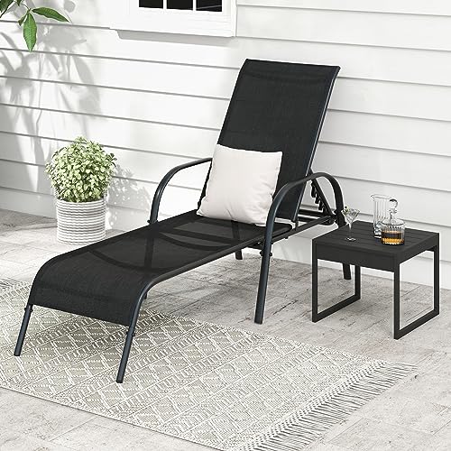 Giantex 2 Pack Patio Lounge Chair, Outdoor Chaise Lounge with 5 Adjustable Backrest, Sturdy Steel Frame, Sunbathing Recliner, Beach Chair, Tanning Chair for Outside, Yard, Balcony, Pool Chairs, Black - color: Black