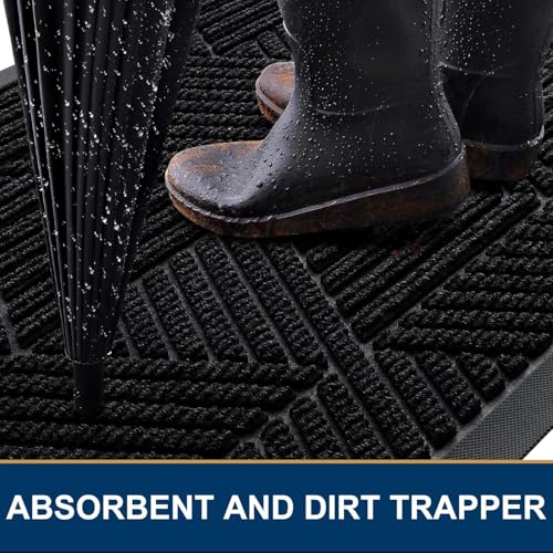 Smiry Front Door Mat Outside Entrance, Heavy Duty Sturdy Natural Rubber Doormat, Trap Dirt and Moisture, Easy Clean Low Profile Welcome Floor Mats for Indoor Outdoor Entry, 59x23 Inch, Black - color: Black, size: 59" X 23"