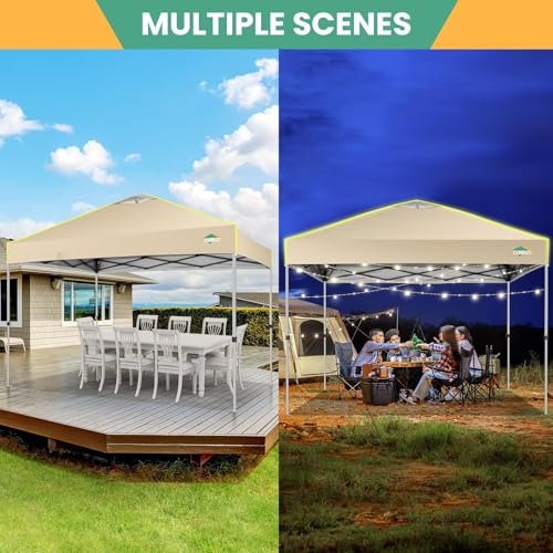 COBIZI 10x10 Pop Up Canopy Tent, Outdoor Party Tent Without Sidewall One Push Setup Glow, 3 Adjustable Height Air Vent Waterproof UPF50+, Bag, 4 Sandbag, 8 Stake, 4 Rope for Beach, Commercial - color: Khaki, size: 10x10