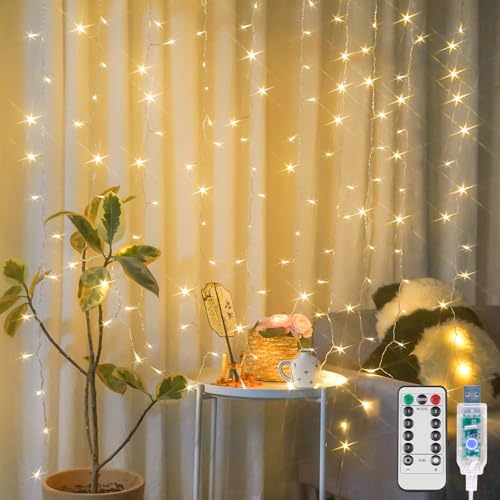 suddus Curtain Lights for Bedroom, 150 Led Hanging String Light Outdoor, Fairy Curtain Lights Indoor for Christmas, Dorm, Wall, Backdrop, Window, Wedding, Party, Birthday Decor, Warm White - color: Warm White, size: USB-150 LED