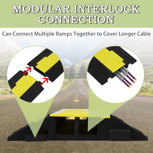 3 Pack 2 Channel Cable Protector Ramp – 11,000 lb Heavy Duty Rubber Speed Bump & Hose Protector with Non-Slip Surface, for Indoor Outdoor Driveways, Events, Worksites