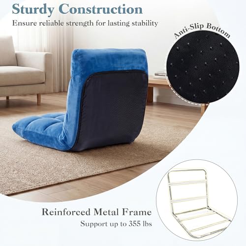 Giantex Folding Floor Chair with Back Support, 14 Adjustable Position, Padded Sleeper Bed, Couch Recliner, Gaming Video Chairs for Adults, Meditation, Living Room (Blue) - color: Blue, size: 26"x21"x21"