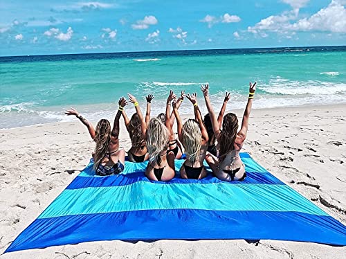 Extra Large Beach Blanket Waterproof Sandproof – XXL Oversized Beach Mat 10ft x 9ft Fits up to 8 Adults - Quick Dry Travel Blanket with 4 Stakes, Corner Pockets, Strap and Attached Bag - color: Riptide