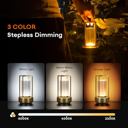 Portable Metal Table Lamp for Indoor/Outdoor ,Rechargeable Cordless LED Lamp, 3-Colour Infinitely Dimming Battery Powered Small Desk Lamp, Restaurant/Bedroom/Bar/Coffee/Camping Light (Gold Set of 2) - color: Gold Set of 2