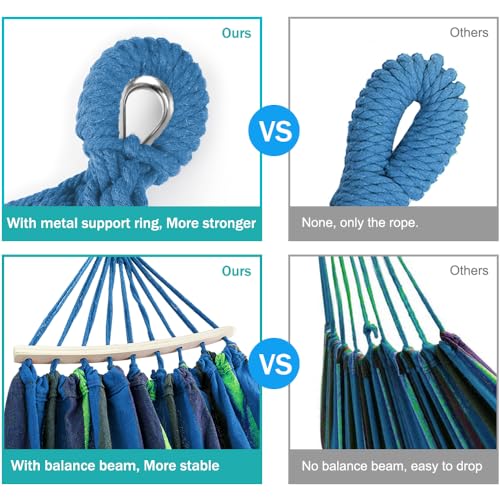 MOSFiATA Hammocks Portable Camping Hammock Upgraded 550lb Comfortable Fabric Hammock with Two Anti Roll Balance Beam and Sturdy Tree Straps for Camping, Patio, Backyard, Outdoor （Blue Green） - color: Blue Green