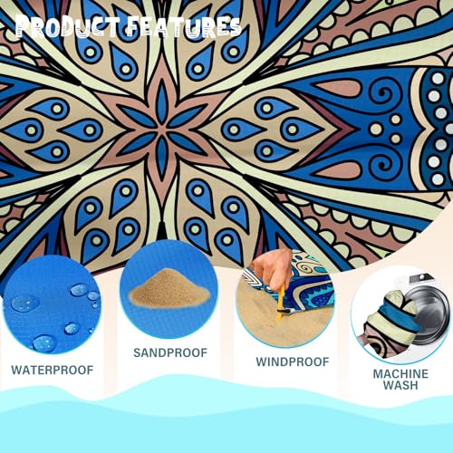 Beach Blanket Waterproof Sandproof 1-7 Adult Oversized 78 '' × 81 '' Lightweight Durable Compact Sand Free Extra Large Beach Mat for Travel Camping Hiking Picnic - color: Mandala7, size: 78“x81”
