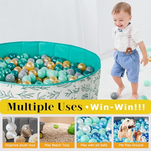 40Inch Kids Ball Pit, Foldable & Portable & Reusable Balls Pool for Toddlers,Playpen/Fence for Baby, Play Pool for Dog, Indoor & Outdoor Use, Oversized - color: White,green