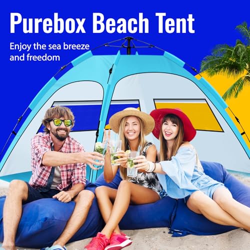 Beach Tent Sun Shelter – Pop Up Easy Setup in 3S Instant Tents for 4/5 Person Beach Umbrella Sun Shelter Shade, UV 50+ Protection, Wind Resistant, Lightweight Portable Baby Tents Shade for Family
