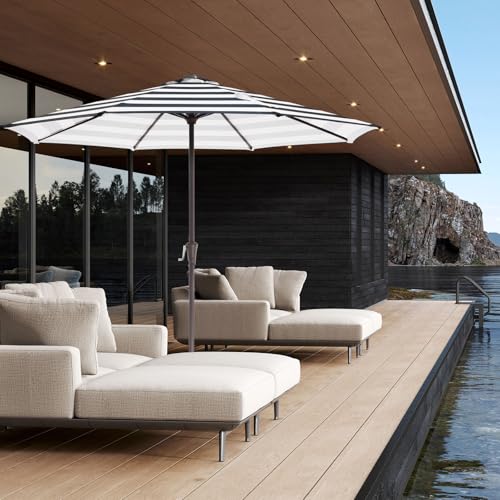 JEAREY 11' Patio Umbrellas Outdoor Table Market Umbrella w/Crank, 8 Sturdy Ribs, UV Protection Windproof for Garden, Deck, Backyard, Pool(Black Striped) - color: Black Striped, size: 11ft