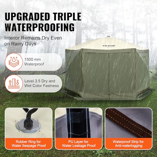VEVOR 12x12ft Pop Up Gazebo Tent with Mosquito Netting, 6 Removable Wind Panels & 2 Mesh Windows, Outdoor Canopy Shelter for Patio, Army Green - color: Army Green, size: 12x12 ft
