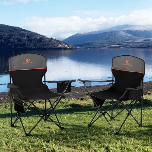 HIGH POINT SPORTS 2 Pack Portable Camping Chair for Adults, Folding Outdoor Camp Chair Lightweight Lawn Chairs Folding Collapsible Chair for Camping, Tailgates, Beach, Black, Support 250 lbs - color: Black