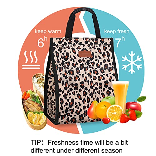 Lunch Bags for Women Insulated Reusable Lunch Tote with Internal Pocket, Lunch Tote bag for Work (Leopard) - color: Leopard, size: 1 pack