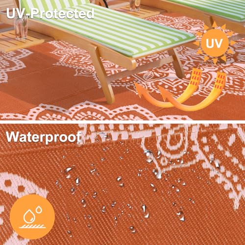 Yamaziot Waterproof Outdoor Rug 8x10 ft, Reversible Plastic Straw Rug for Patio Clearance, Camping, RV Mat, Large Outside Rug Carpet for Porch, Deck, Backyard, Balcony, Picnic - color: Orange/ Pink, size: 8' x 10'