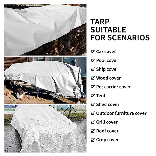 TARPAL 4'x6' White Tarp Waterproof 7.5 mil Medium Duty All Purpose Poly Tarps Cover Waterproof,Snow Proof UV Protection,Rip and Tear Proof,Poly Tarpaulin - color: White-7.5mil, size: 4x6 Feet-Finished size