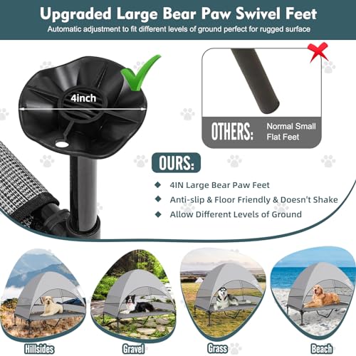Upgraded Elevated Dog Bed with Canopy, Portable Raised Outdoor Dog Bed with Stable Anti-Slip Feet, Wider Shade Pet Bed Cot, Raised Dog Beds for Large Dogs Camping, Indoor & Outdoor Use - color: Dog Canopy-Black & Grey, size: 50.0"L x 32.0"W x 42.5"Th