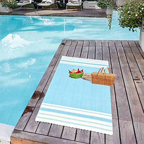 GLAMBURG Peshtemal Turkish Towel - Beach Towels Oversized 36x71 Set of 2, Cotton Beach Towels for Adults, Soft Durable Absorbent Extra Large Bath Sheet Hammam Towel - Aqua Blue - color: Aqua, size: 2 Pack