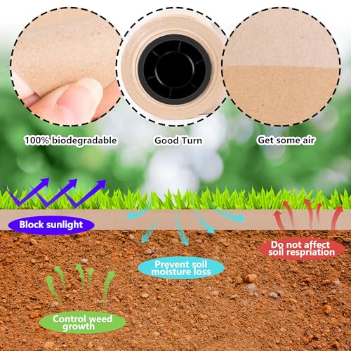 DECOHS 4 x 100 Ft Biodegradable Paper Weed Barrier- Heavy Duty Biodegradable Garden Bed Grass- Garden Paper Weed Control Barrier Weed Grass Blocker for Outdoor Garden Lawn - color: 4x100ft