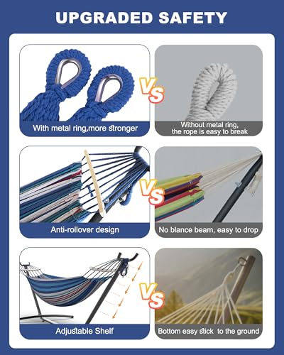 EveryFun Double Hammock with Heavy-Duty Steel Stand,Portable,Easy Assembly,600lbs Weight Capacity,Suit for Indoor,Yard,Camping,or Outdoor-Fine Blue - color: Dc-fineblue