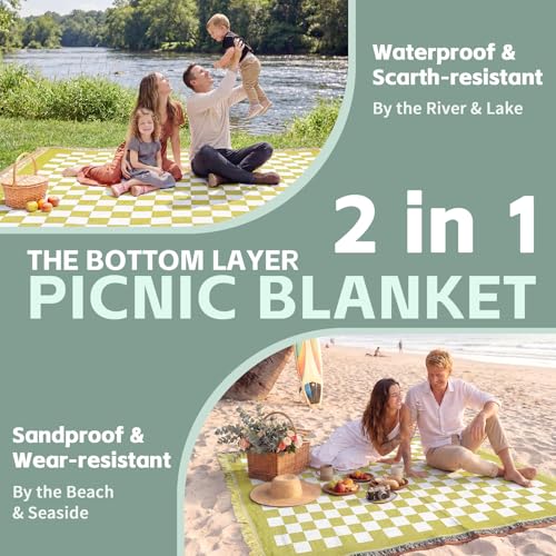 2 in 1 Extra Large Camping Blanket Outdoor Picnic Yoga Mat Lightweight Car Essential Roadtrip Gadget Rv Accessories Glamping Tent Gear Must Haves Hiking Stuff Backpacking Necessities Women Beach Gift - color: Deep Yellow