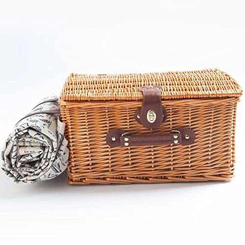 Willow Picnic Basket Set for 4 Persons with Large Insulated Cooler Bag and Waterproof Picnic Blanket, Wicker Picnic Hamper for Camping,Outdoor,Gift,Wedding,Valentine Day,Grey - color: Gray