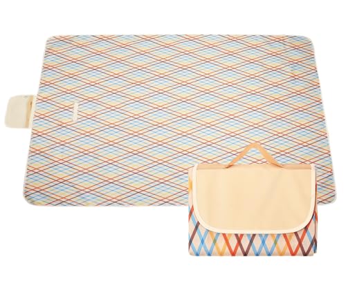 Hi Space Picnic Blankets Extra Large 80''x60'' Picnic Mat Waterproof Foldable Beach Picnic Blanket Washable Park Blanket Outdoor Blanket for Grass Lawn Camping (Khaki Argyle) - color: Khaki Argyle