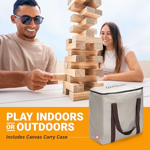 GoSports Giant Wooden Outdoor Stacking Game – Stacks Up to 3 ft – Large Toppling Tower with Case for Yard Games, Family Game Night, Camping, and Parties - color: Brown