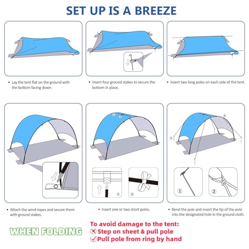 2026 Upgraded Beach Umbrella Canopy with UPF 50+ UV Protection – Portable Beach Tent for Sun, 360° Ventilation, 4 Sandbags, Dual Pockets, Stakes & Ropes, 90.5*59*53 inch for 3 People - style: 90.5*59*53 inch