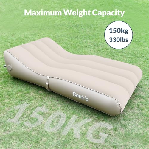 Bestrip Inflatable Couch with Built in Pump - Upgraded Extra Size Air Lounger Sofa, Portable Blow up Mattress Bed with Storage Bag, Inflatable Bed for Home, Camping & Guests - color: Khaki, size: Full