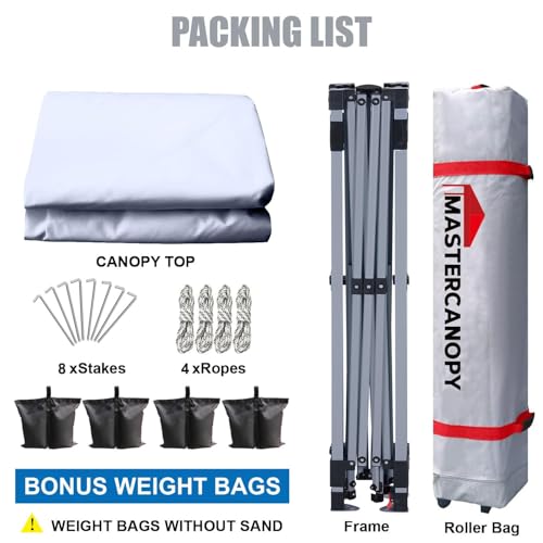 MASTERCANOPY Pop-up Canopy Tent with Roller Bag (8x8, White) - color: White, size: 8x8