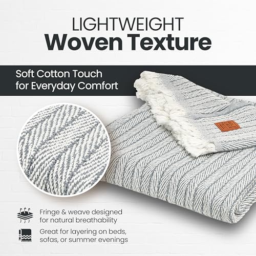 GOLD CASE Throw Blanket for Couch - 100% Recycled Turkish Cotton Blankets & Throws - Vintage Soft Throw Blankets for Living Room - Boho Decorative Woven Couch Blanket - 50x60 - Grey - color: Vintage Grey, size: 50x60"