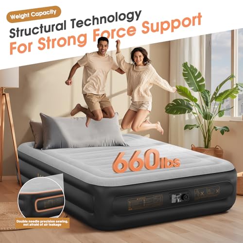 Air Mattress Queen with Built in Pump,18'' Inflatable Mattress 2 Mins Self-Inflation/Deflation,Thicker Blow up Mattress Leak-Proof,Flocked Top Air Bed with Storage Bag for Home, Camping & Guests - color: Grey, size: Queen 18''(comfort Height)