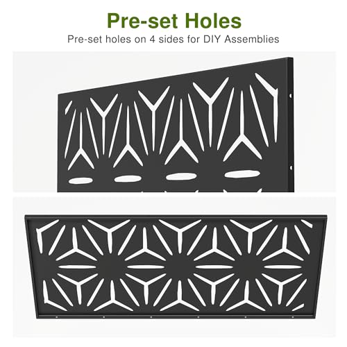 Casaphoria Metal Privacy Screen Outdoor, 72" H x 47" W Freestanding Decorative Privacy Screen for Patio Deck Balcony Garden with Stable Base, Star Black - color: Black-star