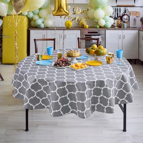 Nasitos 2 Pack 60 Inch Round Plastic Vinyl Tablecloth with Flannel Backed for 4Ft Round Table Moroccan Grey - color: Moroccan Grey, size: 60 Inch (Round)