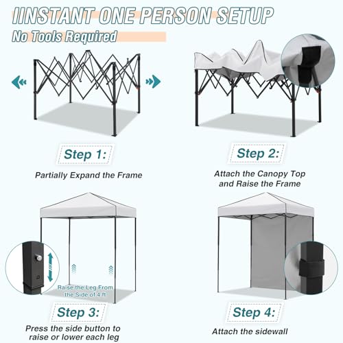 EAGLE PEAK 6x4 Instant Pop Up Canopy Tent with 1 Side Wall Panel, Straight Leg Sun Shelter, Portable Canopy with Carry Bag for Camping, Beach & Sports, White - color: White, size: One Wall