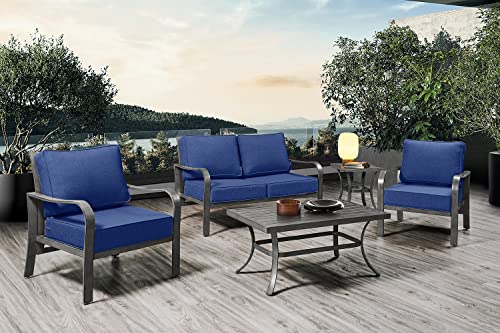 ARTPLAN Deep Seat Outdoor Patio Chair Cushions,2-Piece Seat and Back Cushion Set 24x24x6 and 18x24 Inches,Square, Navy Blue - color: Navy Blue