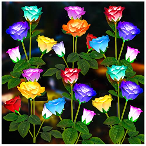 TONULAX Solar Garden Lights - Upgraded Outdoor Light, 7 Color Changing Rose Lights for Yard,Garden Decoration, Enlarged Solar Panel, More Realistic Rose Flower (6 Pack) - size: 6 Pack