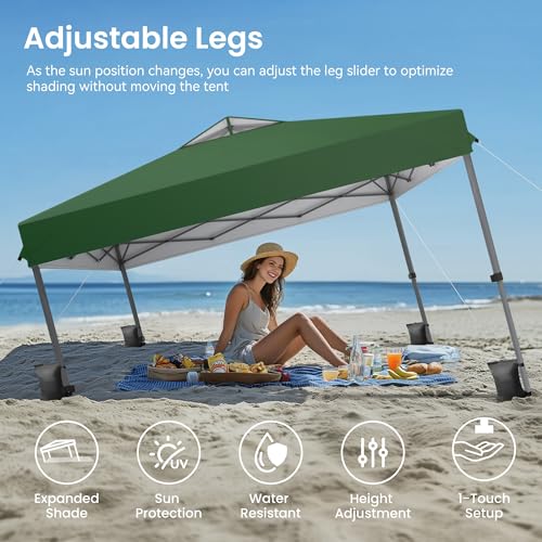 PHI VILLA 10x10ft 1-Person Setup Pop Up Canopy Tent Instant Portable Shelter w/ 1-Button Push, Case, 4 Weight Bags - Green - color: Green, size: 10×10 one push