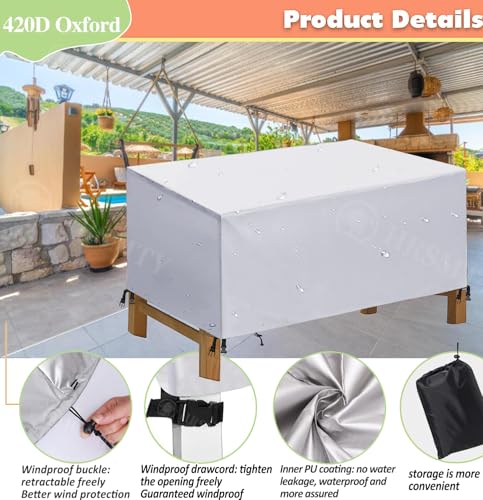 Patio Furniture Cover Outdoor, Waterproof 420D Heavy Duty Rectangle Oxford Table Chair Set Covers Tear Resistant, Sectional Sofa Set Cover with Carrying Bag Windproof Straps