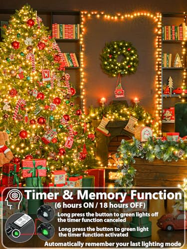 1000 LED Christmas Lights Outdoor Indoor, Super Long 330 FT Green Wire Plug In String Lights with Memory & Timer & 8 Modes, Waterproof Fairy Light for Tree Party Garden Patio Xmas Decor, Warm White - color: Warm White, size: 1000LED