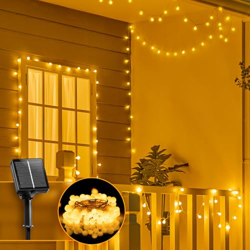 Brightown Solar String Lights Outdoor Waterproof, 19.6Ft 60 LED Globe Solar Patio Lights, 8 Modes Balcony Lights for Yard Patio Tree Canopy Party Camping Balcony - color: Warm White, size: 60 LED-Globe