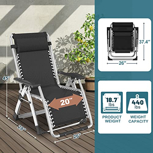 NAIZEA Padded Zero Gravity Chair, Folding Outdoor Lounge Chairs, Adjustable Reclining Camping Chairs with Cup Holder, Ergonomic Patio Lawn Chair for Balcony Beach Deck Yard - color: Black, style: Zero Gravity Chair
