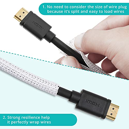 20ft - 1/4 inch White Cable Sleeve, Cable Organizer for Desk PC TV Computer, Wire Protector Cable Wrap Cover, Cord Management for Home Office - color: White, size: 20ft, 1/4''