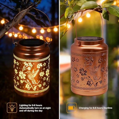 Solar Lanterns Outdoor Hummingbird Decorative Solar Lights Waterproof Metal Hanging Lights Gardening Gifts for Outside Garden Yard, Patio, Backyard, Farm Gifts for Women Mom Grandma - style: New-Hummingbird